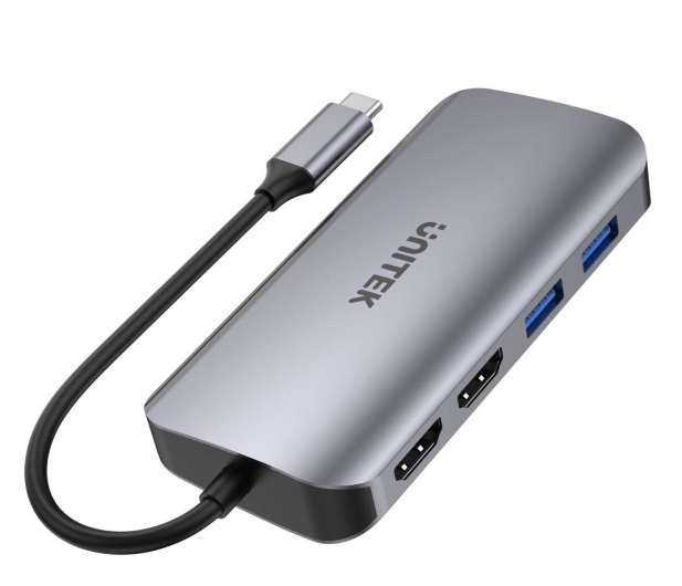 Unitek Hub USB-C 5Gbps, 2x HDMI 4K,czytnik SD, RJ-45, PD 100W - 1272536 - zdjęcie
